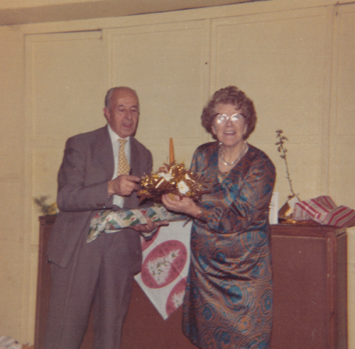 Opening presents at golden wedding 1973